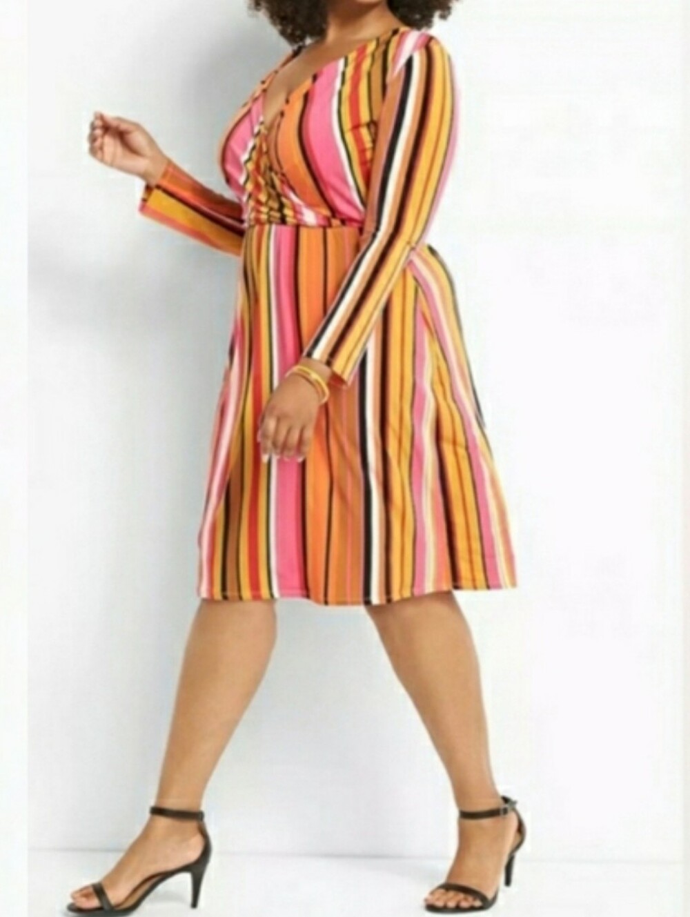 LANE BRYANT Striped Faux Wrap Surplice Dress Size 14 Long Sleeve Multicolor - Picture 1 of 11
